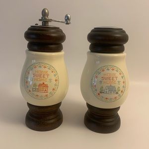 Vintage wood and ceramic salt and pepper shakers